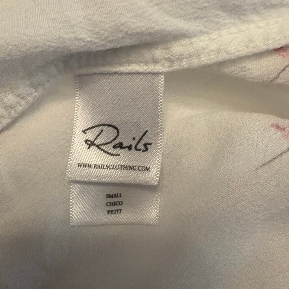 Rails Kate Umbrellas Shirt Womens Small White Pink Print Rayon Button Front Top - Picture 6 of 8